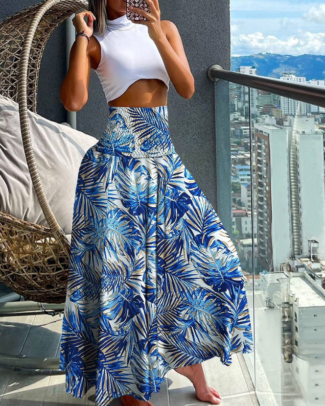 💃Pantaloni largi cu imprimeu floral pentru stațiune primăvară/vară 2025