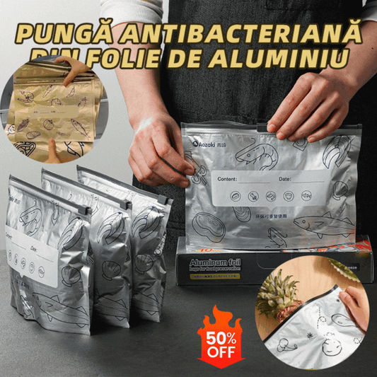 🔥🔥[90 buc]Un total de 90 de pungi antibacteriene din folie de aluminiu, super ușor de utilizat, pentru păstrarea prospețimii.