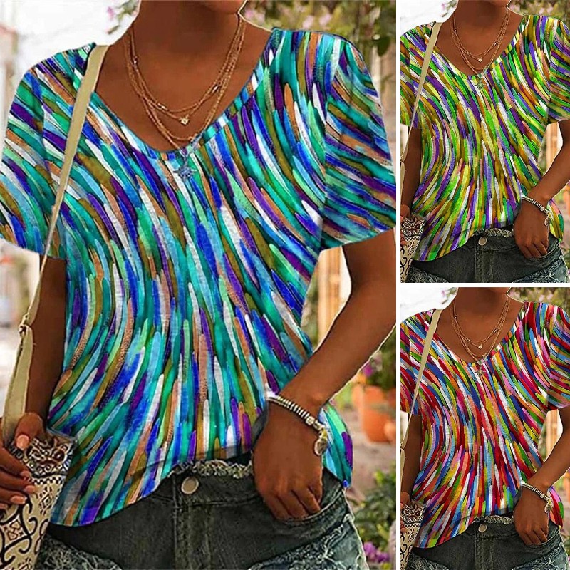 【S-5XL】2025 Tricou nou imprimat pentru damă, cu decolteu în V