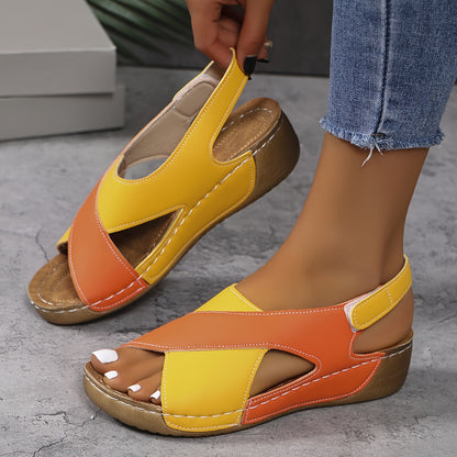 【36-43】 Sandalias de cuña en contraste para mujer Sandalias cómodas con tira en el tobillo