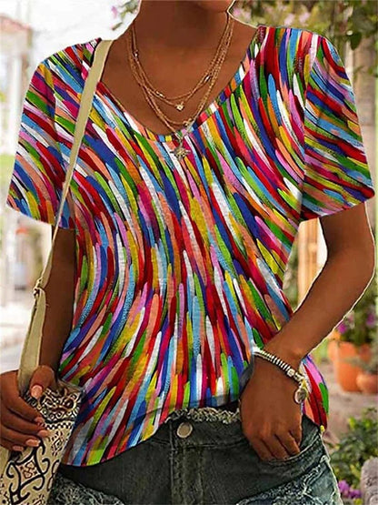 【S-5XL】2025 Tricou nou imprimat pentru damă, cu decolteu în V