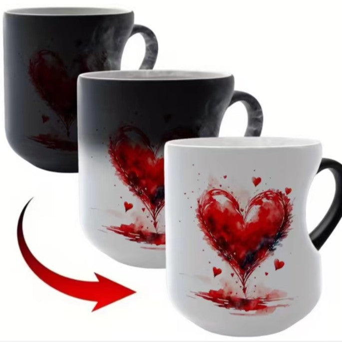 ☕⏳ 50% sleva!!! ⏰ Keramický hrnek ve tvaru srdce měnící barvu podle teploty ✨
