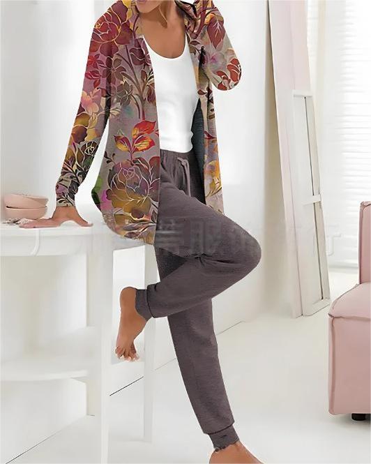 【🏆️Producto más vendido】🔥Nuevo estilo Otoño Invierno estampado casual conjunto de dos piezas manga larga + pantalones largos