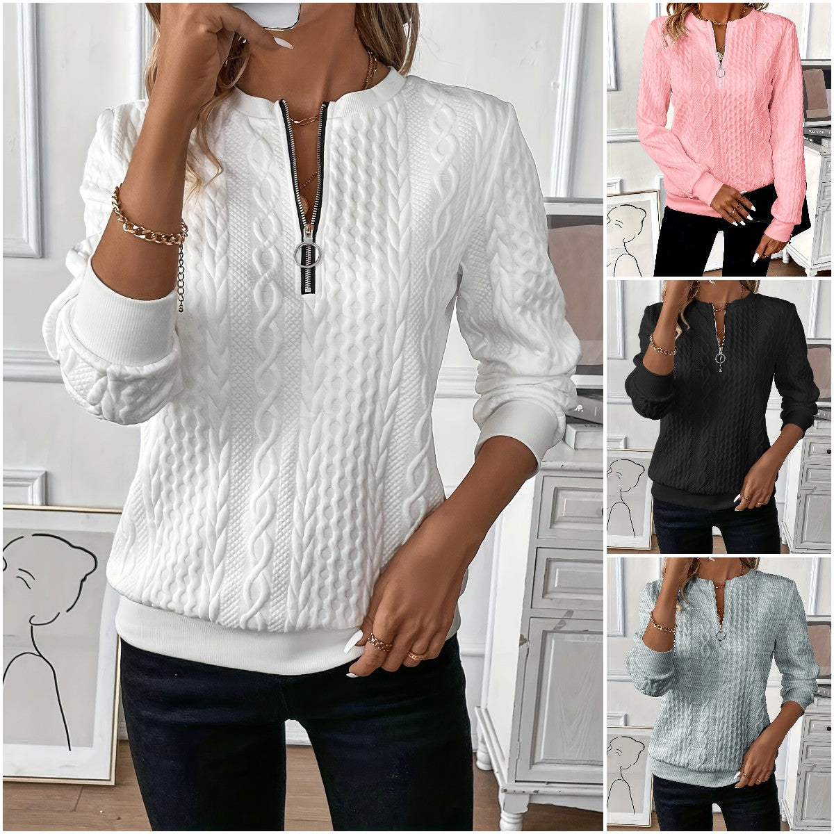 🎀🎀【Horúci výpredaj】 🎀🎀2025 Európska a americká dámska ležérna mikina na zips s kapucňou.