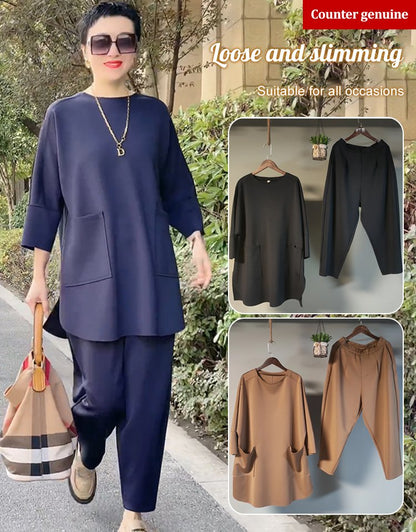 【M-3XL】 2025 noi de primăvară și vară culoare uni topuri casual din două piese + pantaloni