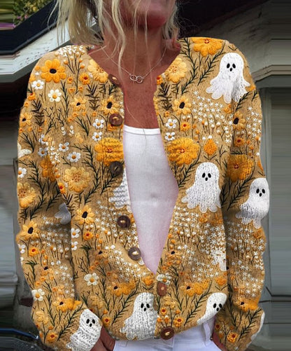 💥Štýlový a teplý dámsky jesenný a zimný pletený kardigan s potlačou