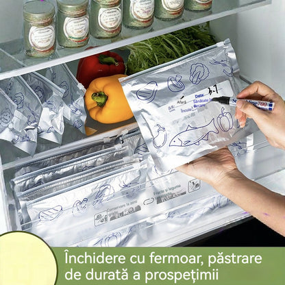 🔥🔥[90 buc]Un total de 90 de pungi antibacteriene din folie de aluminiu, super ușor de utilizat, pentru păstrarea prospețimii.