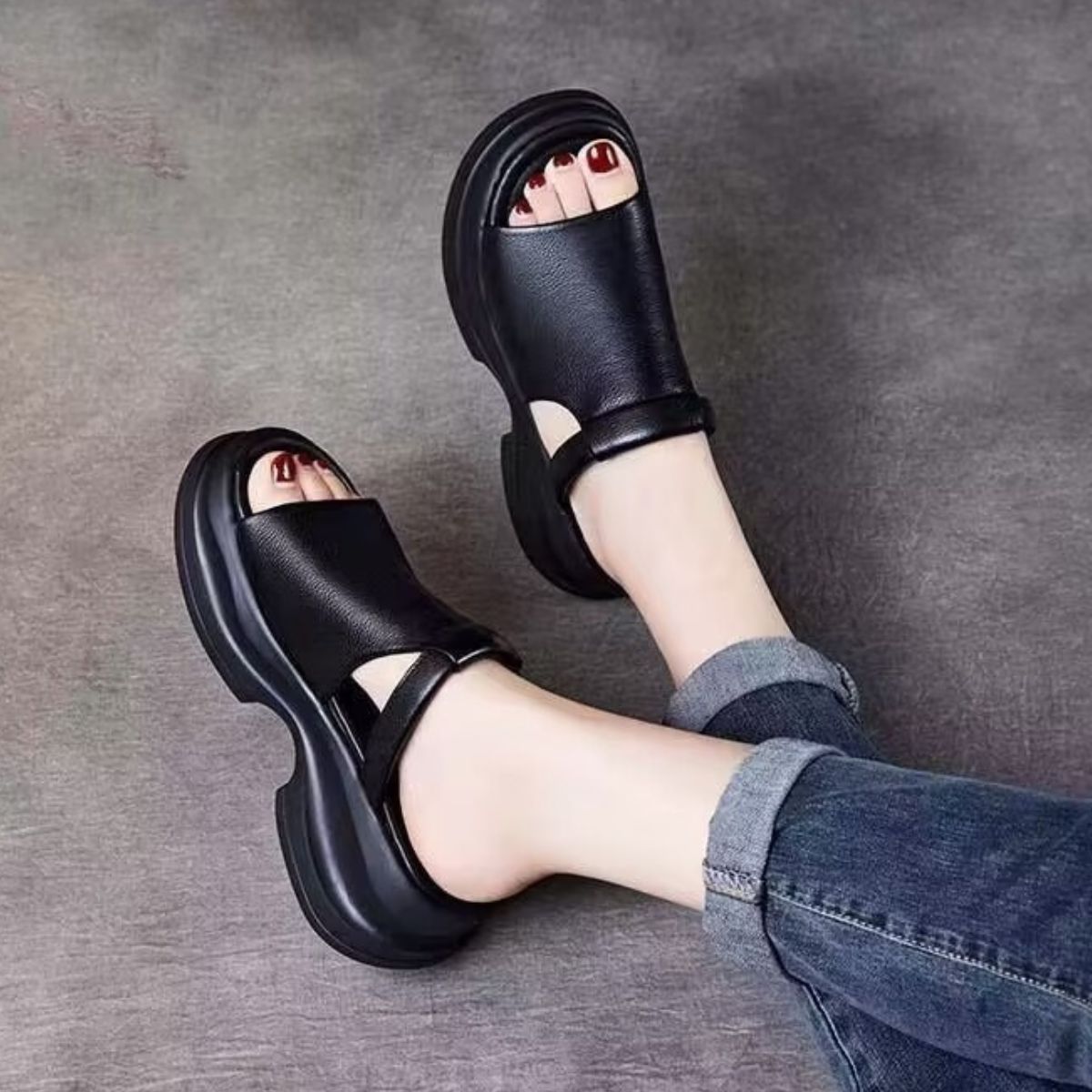 🔥【35-40】👡Sandale noi pentru femei, pentru creșterea în înălțime, cu talpă groasă și vârf deschis (înălțimea tocului 6 cm)