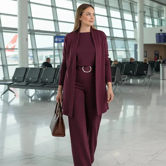 ✨ Elegantní třídílná sada s dlouhým kardiganem (zahrnuje blůzu a kalhoty)
