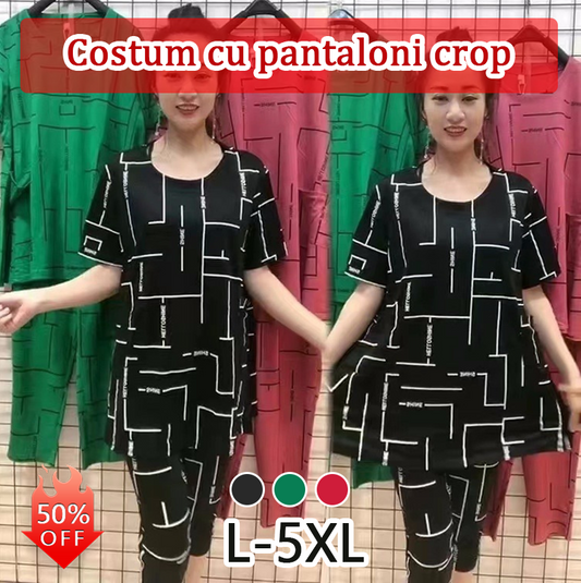 【Top + Pantaloni】🔥Costum de femeie cu mânecă scurtă, stil nou 2025, lejer, pentru femei de vârstă mijlocie și în vârstă