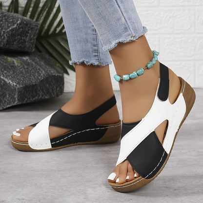 【36-43】 Sandalias de cuña en contraste para mujer Sandalias cómodas con tira en el tobillo