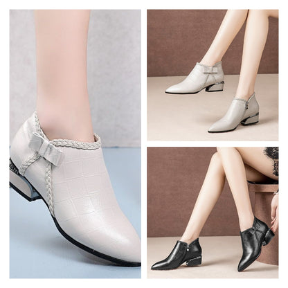 ✨【Nové jesenné produkty】🔥【35-42】Jesenné a zimné čižmy 2025 so stredným podpätkom a bočným zipsom s mašľou -- Vlnené čižmy vás zahrejú