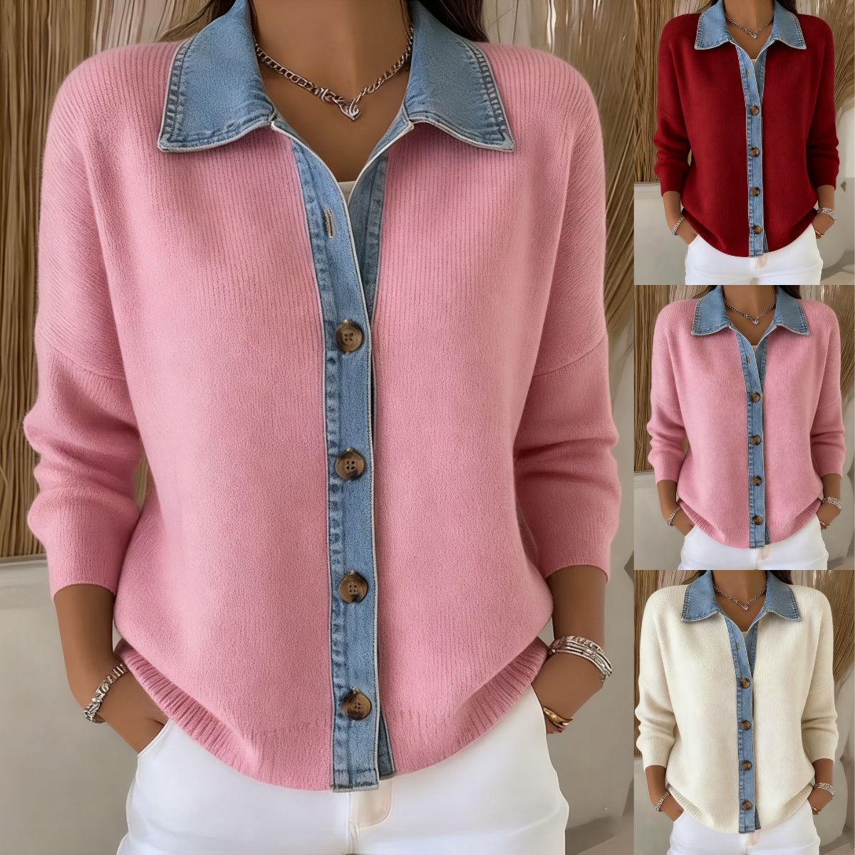 🔥【S-3XL】Nový dámsky džínsový patchworkový kardigan