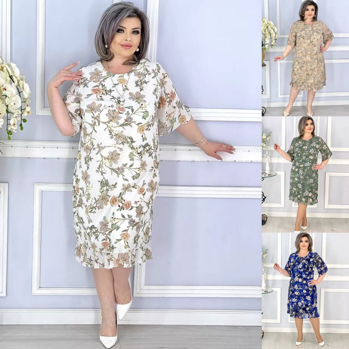 👗【S-5XL】 Rochii cu gât rotund cu gât rotund din seria de flori de vară Temperament de vară