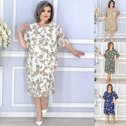 👗【S-5XL】 Rochii cu gât rotund cu gât rotund din seria de flori de vară Temperament de vară