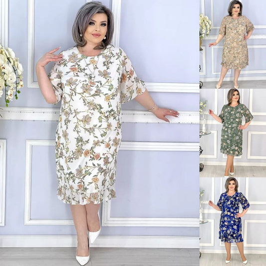 👗【S-5XL】 Rochii cu gât rotund cu gât rotund din seria de flori de vară Temperament de vară