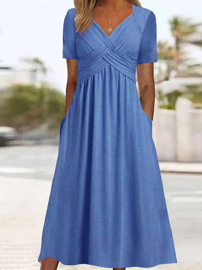 👍👍【50% REDUCERE】💐👗【S-3XL】Rochie simplă, casual, la modă, în culori uni, pentru primăvară și vară 2025