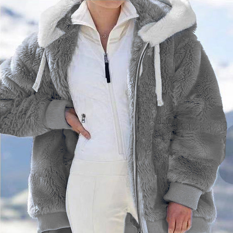 ❄️【S-5XL】Chaqueta de rayas contrastantes de felpa gruesa para mujer 2025
