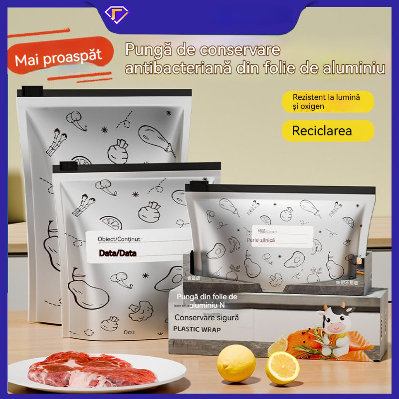 🔥🔥[90 buc]Un total de 90 de pungi antibacteriene din folie de aluminiu, super ușor de utilizat, pentru păstrarea prospețimii.