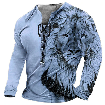 🔥Oferta de tiempo limitado【S-4XL】Camiseta casual de manga larga con estampado de león 3D para hombre