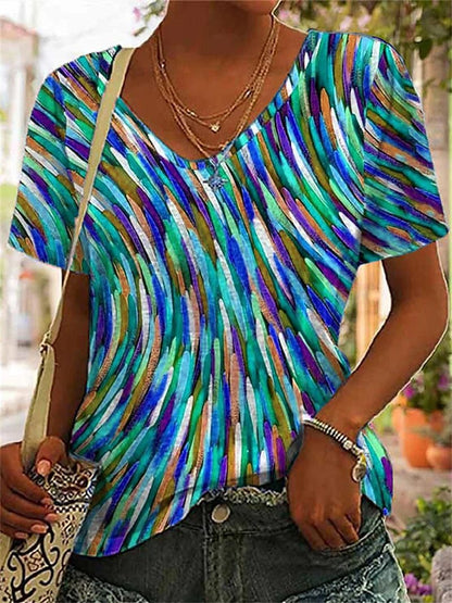 【S-5XL】2025 Tricou nou imprimat pentru damă, cu decolteu în V