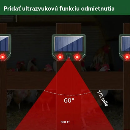 【🔥Kúpte 1 a získajte 1 zadarmo】🔥Solárny ultrazvukový odpudzovač vtákov pre vonkajšie odpudzovanie vtákov s blikajúcim infračerveným svetlom a červenou a modrou LED
