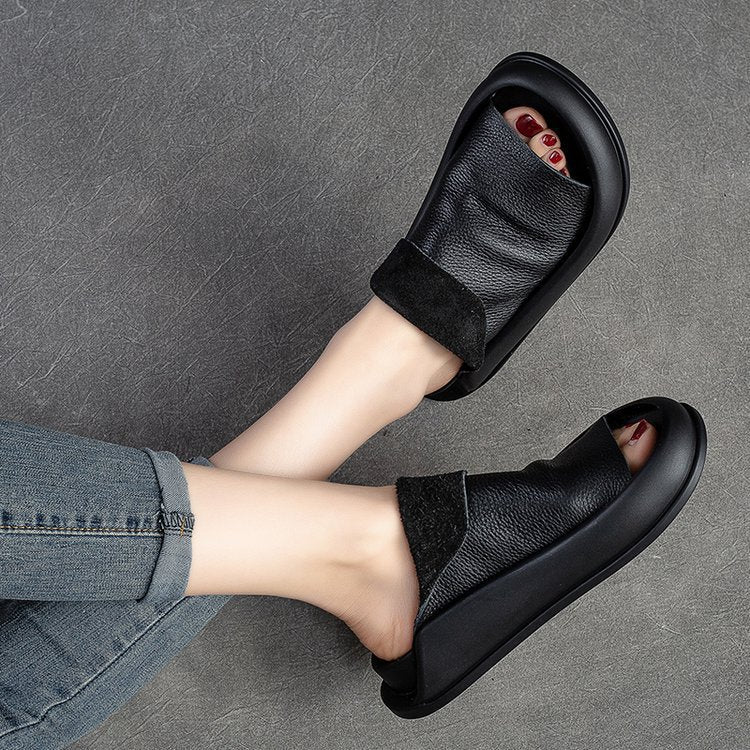 👡[35-40] 2025, stil nou, retro, lucrate manual din piele moale, de culoare solidă, sandale confortabile pentru femei
