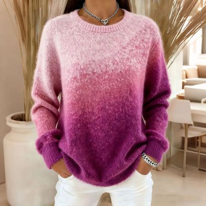 🔥【S–5XL】Sveter s okrúhlym výstrihom a gradientnou farbou, teplý a pohodlný.