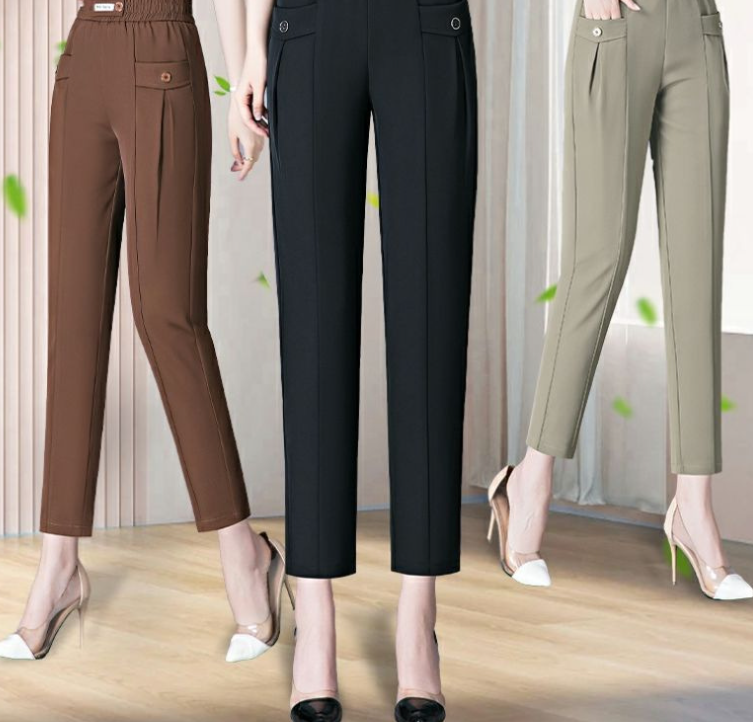 🔥【45% off】Nuevos pantalones rectos de alta calidad, pantalones casuales de verano, pantalones de chaqueta, pantalones simples y ajustados de cintura alta
