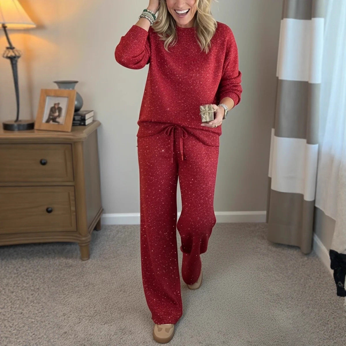 💖✨【Top + Nohavice】Zimná trblietavá mikina s kapucňou, dvojdielna súprava