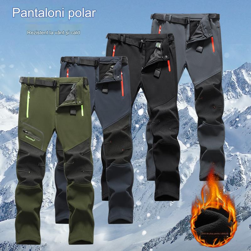 [S-5XL] 2024 nuevos pantalones casuales de trabajo cálidos de terciopelo impermeables al aire libre para hombres de otoño e invierno