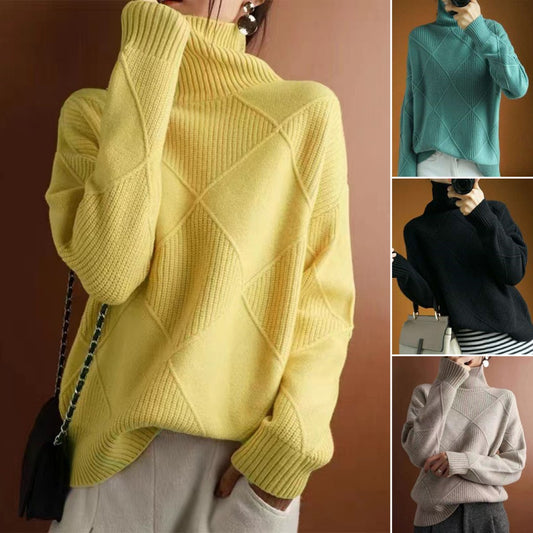✨ Γυναικείο φαρδύ κασμιρένιο πουλόβερ με ψηλό γιακά – απαλό, κομψό και άνετο στη χρήση
