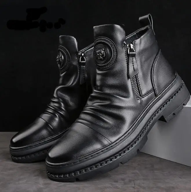 🔥[39-44] Nové pánske vysoké čižmy z britskej kože s hrubou podrážkou