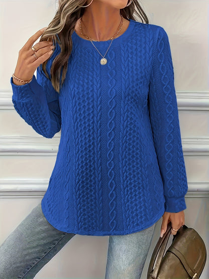 ✨【L-6XL】Μονόχρωμο γυναικείο φούτερ με υφή, φαρδύ με στρογγυλή λαιμόκοψη