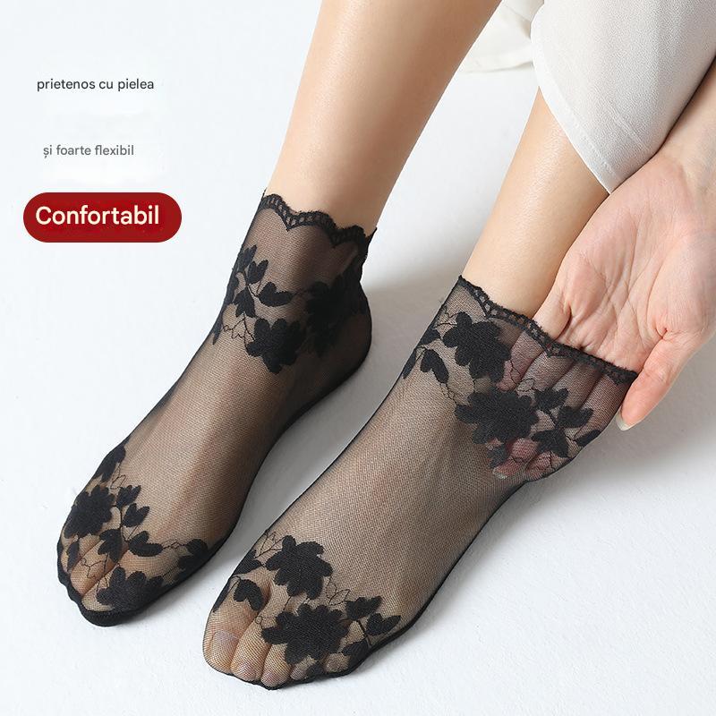 【🔥Cumpărați 5, primiți 5 gratuit】🧦【10 perechi】 Sosete subțiri anti-alunecare frumoase din dantelă invizibilă
