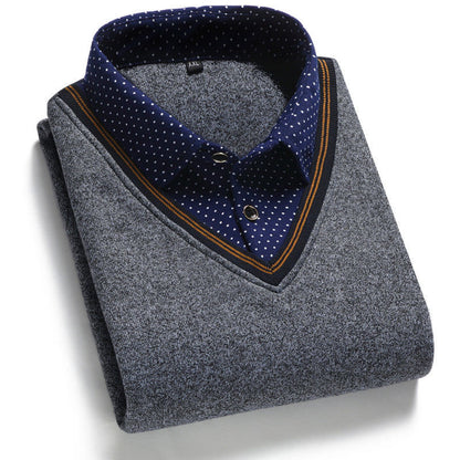 Platba na dobierku👔【M-4XL/40-100kg】Pánska pletená košeľa so zamatom pre zahriatie