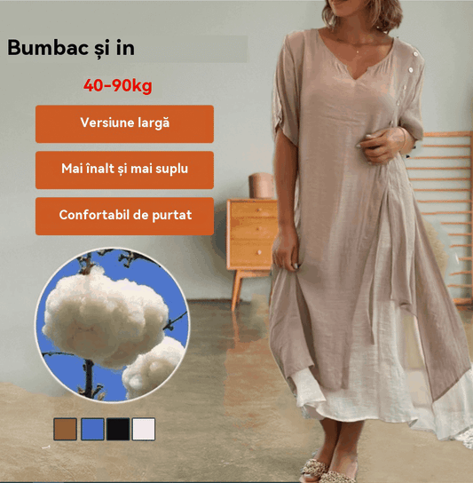 💗【S-4XL】Rochie elegantă cu decolteu în V din bumbac cu două piese neregulate