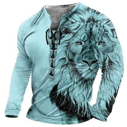🔥Oferta de tiempo limitado【S-4XL】Camiseta casual de manga larga con estampado de león 3D para hombre