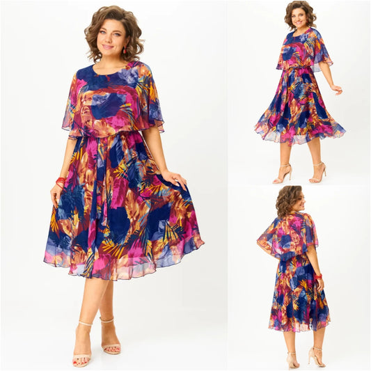 😎💃Produse noi de vară💥【S-5XL】Rochie largi din sifon de marime mare ,  Confortabil și respirabil, foarte potrivit pentru vară
