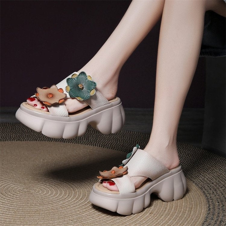 【Modele noi pentru 2025】🌸【35-40】Papuci respirabili cu talpă groasă, model retro etnic și imprimeu floral