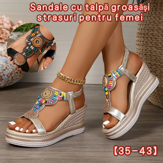 💖【35-43】✨Sandale de damă din piele cu talpă groasă și bandă elastică cu mărgele, vara anului 2025 🔥 Livrare gratuită. ✅ Plată la livrare