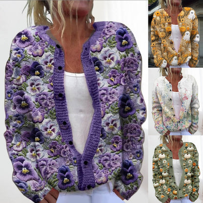 💥Štýlový a teplý dámsky jesenný a zimný pletený kardigan s potlačou