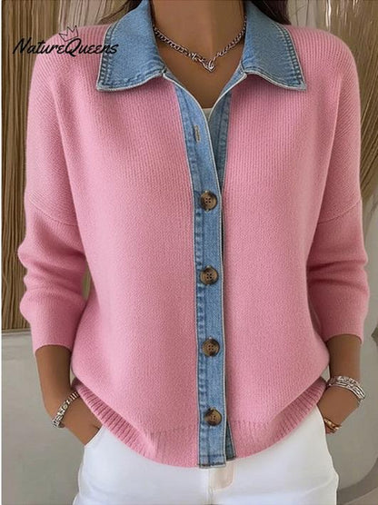 🔥【S-3XL】Nový dámsky džínsový patchworkový kardigan