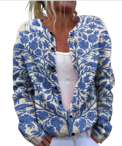 💥Štýlový a teplý dámsky jesenný a zimný pletený kardigan s potlačou