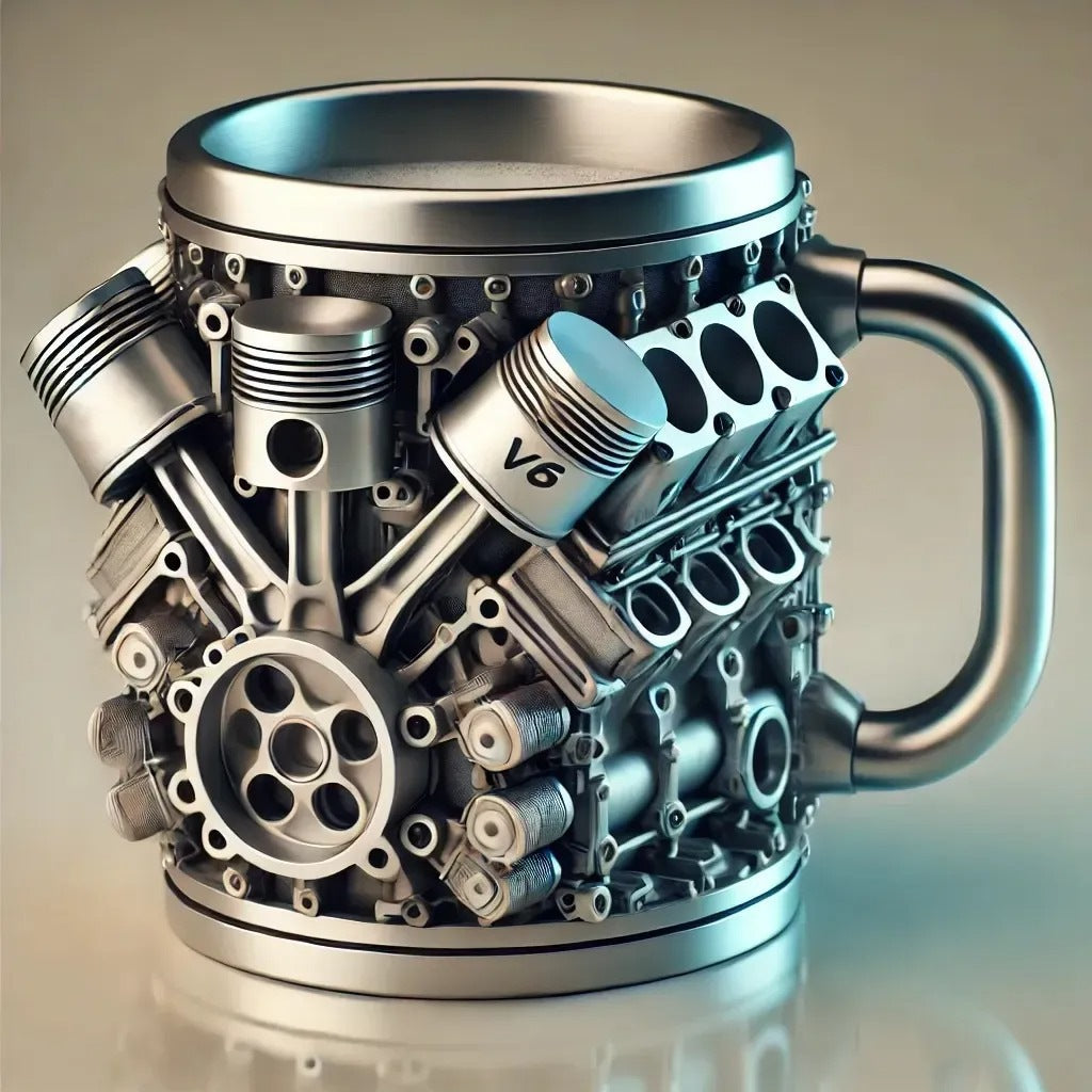 ☕V6/V8 nerezový hrnek ve tvaru motoru – kreativní kávový hrnek
