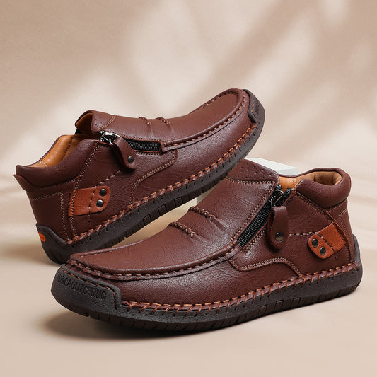 Botas de conducción antideslizantes de cuero premium para hombre, hechas a mano, con punta ancha y soporte para el arco.