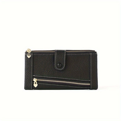 Cartera retro de cuero genuino con doble cremallera y ranura para múltiples tarjetas para mujer
