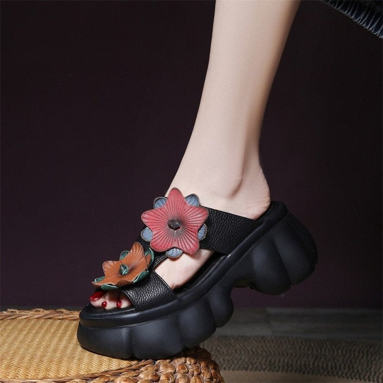 【Modele noi pentru 2025】🌸【35-40】Papuci respirabili cu talpă groasă, model retro etnic și imprimeu floral