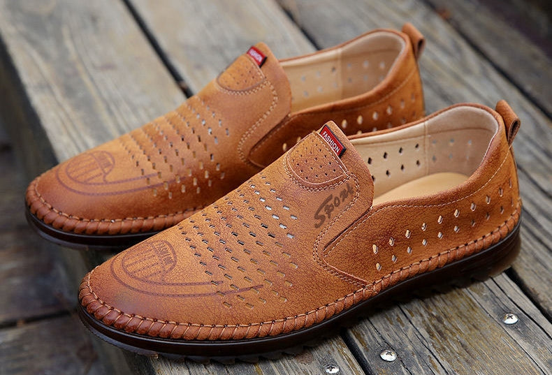 Zapatos casuales de cuero genuino hechos a mano para exteriores para hombres