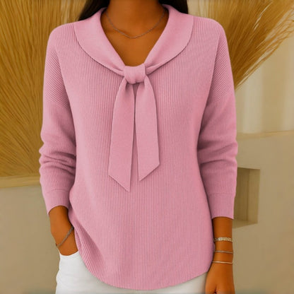 🎀【S-2XL】Dámsky jednofarebný sveter s dlhým rukávom a zaväzovaním v motýľovom vzore, ležérny a voľný strih.